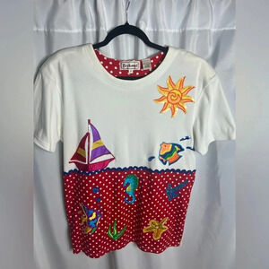 NWT Vintage 80’s Bechamel Blouse Size M Embroidered Nautical Polkadot Rare Piece